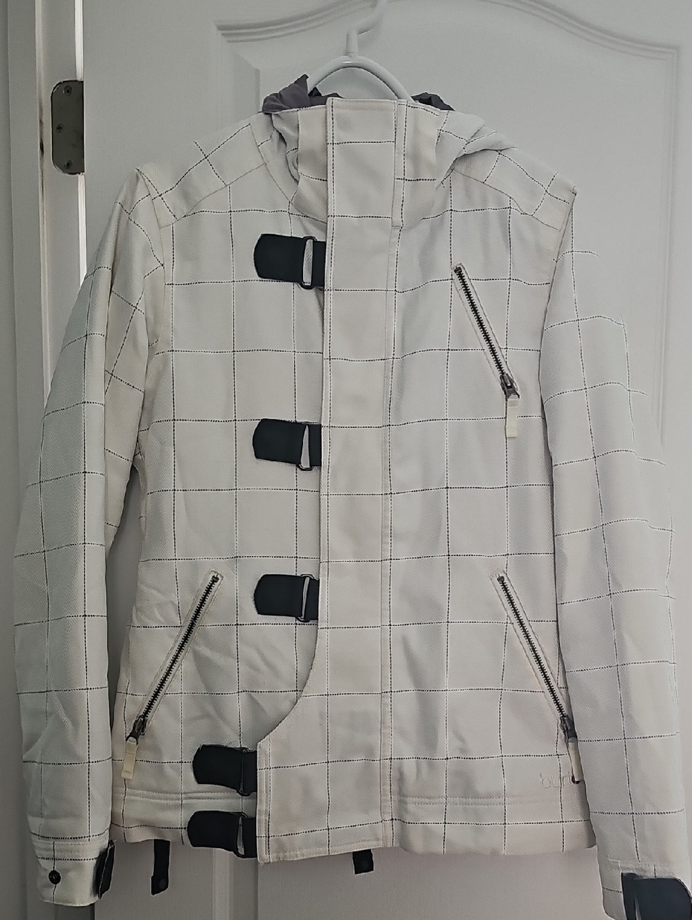 Burton Women's White Grid Ski Jacket with Black Accents
